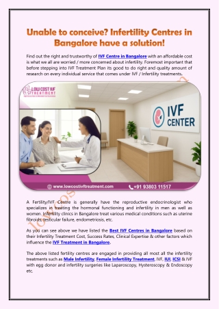 Unable to conceive - Infertility Centres in Bangalore have a solution!.docx