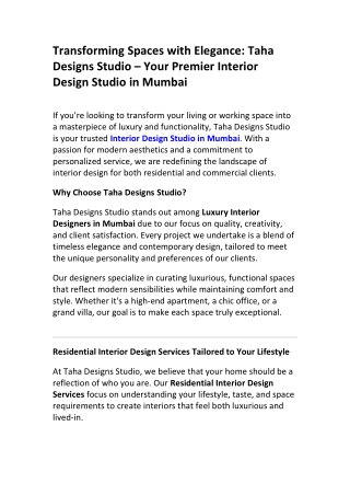 Residential Interior Design Services in Mumbai | Taha Designs Studio