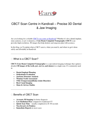 CBCT Scan Centre in Kandivali – Advanced 3D Imaging
