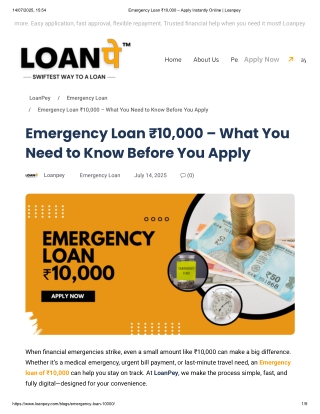 Emergency Loan ₹10,000 – Apply Instantly Online _ Loanpey