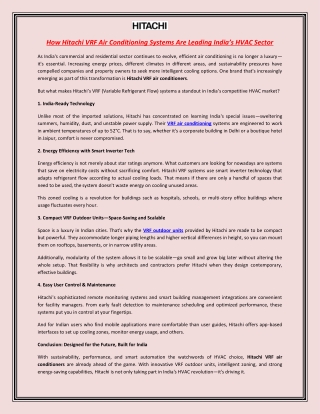 How Hitachi VRF Air Conditioning Systems Are Leading India’s HVAC Sector