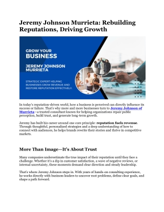 Jeremy Johnson Murrieta: Proven Leader in Strategic Business Solutions