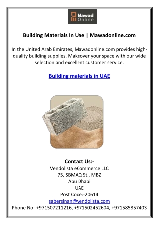 Building Materials In Uae | Mawadonline.com