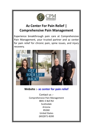 Az Center For Pain Relief  Comprehensive Pain Management