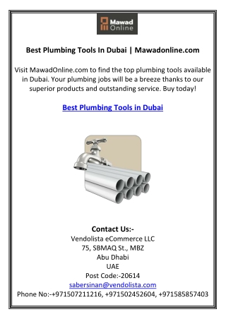 Best Plumbing Tools In Dubai | Mawadonline.com