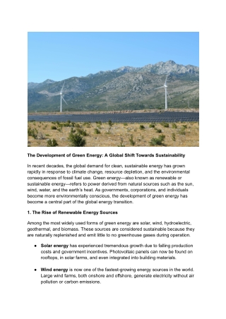 The Development of Green Energy A Global Shift Towards Sustainability
