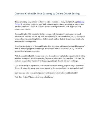 Diamond Cricket ID: Your Gateway to Online Cricket Betting