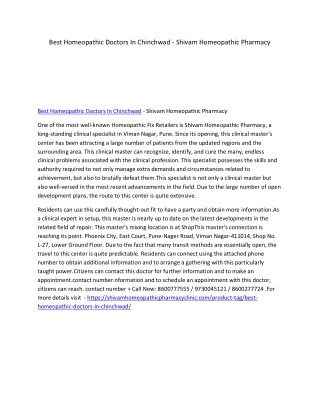 Best Homeopathic Doctors In Chinchwad - Shivam Homeopathic Pharmacy