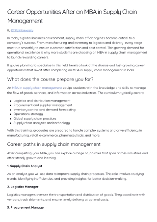 Career Opportunities After an MBA in Supply Chain Management