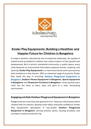 Kinder Play Equipments Building a Healthier and Happier Future for Children in Bangalore