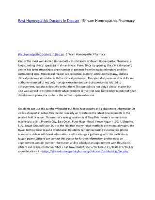 Best Homeopathic Doctors In Deccan - Shivam Homeopathic Pharmacy