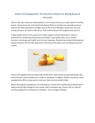 Vitamin D3 Supplement The Sunshine Vitamin for Strong Bones