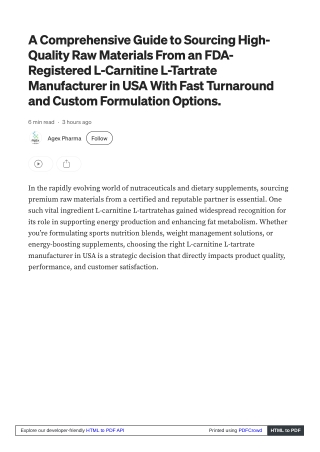 Source Quality From L-Carnitine L-Tartrate manufacturer in USA