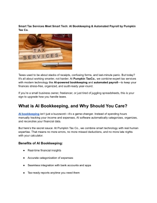 Smart Tax Services Meet Smart Tech_ AI Bookkeeping & Automated Payroll by Pumpkin Tax Co