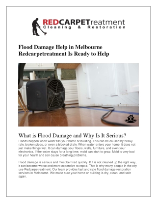 Flood Damage Help in Melbourne Redcarpetreatment Is Ready to Help