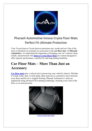 Pharaoh Automotive Innova Crysta Floor Mats Perfect Fit Ultimate Protection