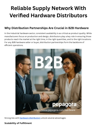 Reliable Supply Network With Verified Hardware Distributors