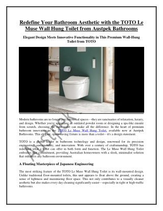 Redefine Your Bathroom Aesthetic with the TOTO Le Muse Wall Hung Toilet from Austpek Bathrooms