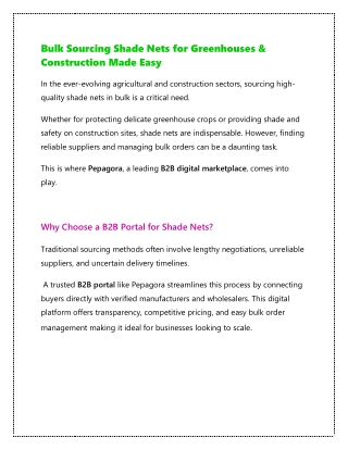 Bulk Sourcing Shade Nets for Greenhouses & Construction Made Easy