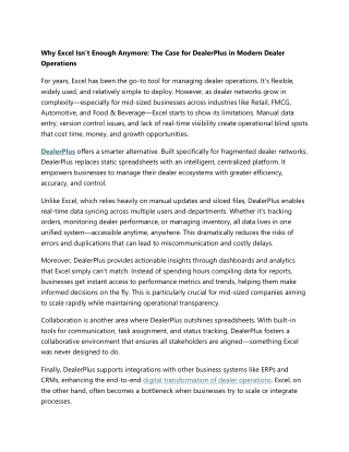 Why Excel Isn’t Enough Anymore - The Case for DealerPlus in Modern Dealer Operations