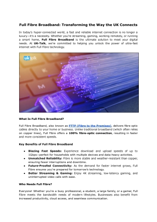 Why Full Fibre Broadband Is the Future of UK Connectivity