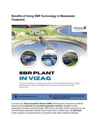 Benefits of Using SBR Technology in Wastewater Treatment