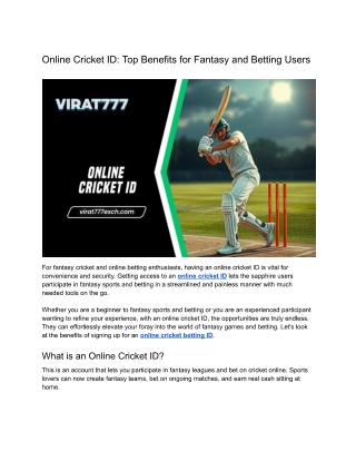 Online Cricket ID: Top Benefits for Fantasy and Betting Users