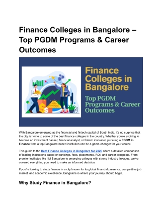Finance Colleges in Bangalore – Top PGDM Programs & Career Outcomes