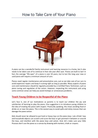 How to Take Care of Your Piano
