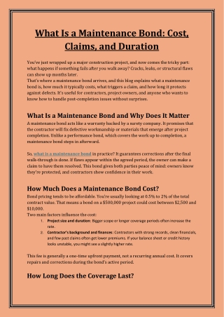 What Is a Maintenance Bond and Why It Matters