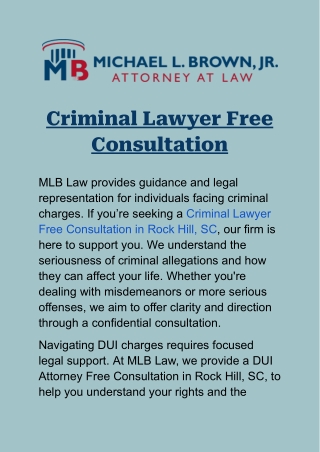 Criminal Lawyer Free Consultation in Rock Hill, SC: Get Legal Advice at MLB Law