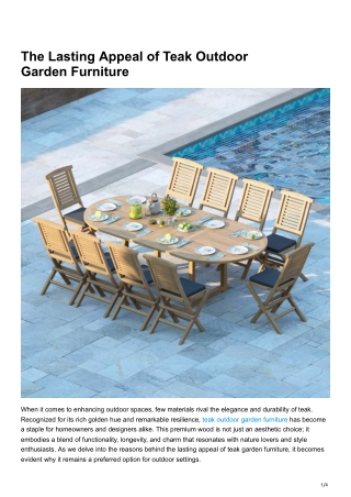 The Lasting Appeal of Teak Outdoor Garden Furniture