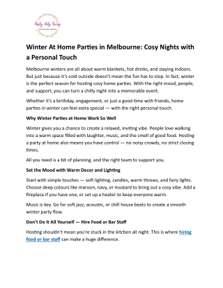 Winter At Home Parties in Melbourne