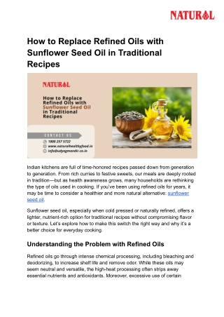How to Replace Refined Oils with Sunflower Seed Oil in Traditional Recipes