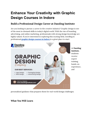 Enhance Your Creativity with Graphic Design Courses in Indore
