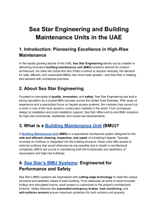 Sea Star Engineering and Building Maintenance Units in the UAE