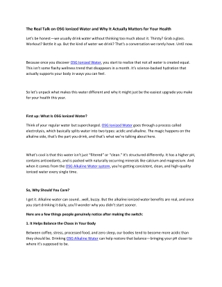 The Real Talk on OSG Ionized Water and Why It Actually Matters for Your Health
