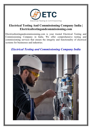 Electrical Testing And Commissioning Company India Electricaltestingandcommissioning.com