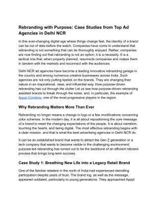 Rebranding with Purpose: Case Studies from Top Ad Agencies in Delhi NCR