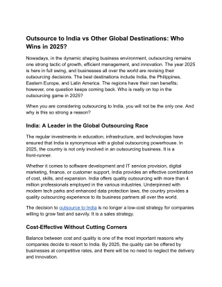 Outsource to India vs Other Global Destinations: Who Wins in 2025?