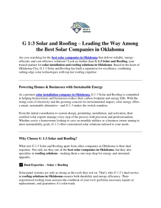 G 13 Solar and Roofing – Leading the Way Among the Best Solar Companies in Oklahoma