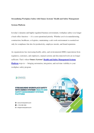 Streamlining Workplace Safety with Omnex Systems’ Health and Safety Management Systems Platform