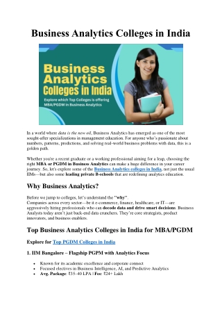 Business Analytics Colleges in India