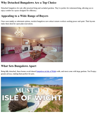 Search Detached Bungalows for Sale in Tranquil UK Locations