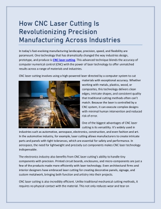 How CNC Laser Cutting Revolutionizing Precision Manufacturing Across Industries