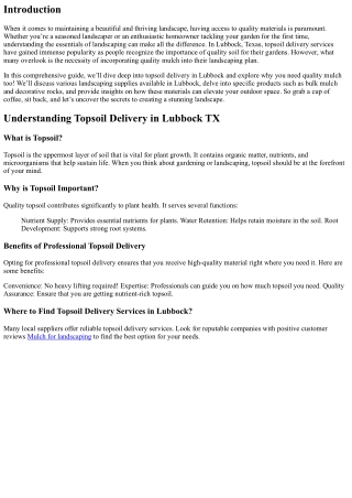 Topsoil Delivery in Lubbock: Why You Need Quality Mulch Too!