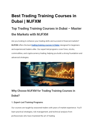 Best Trading Training Courses in Dubai _ MJFXM