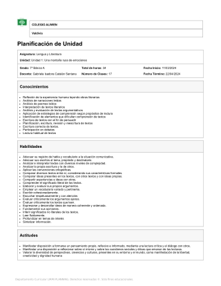 7° básico Planificación Lengua y Literatura Unidad 1