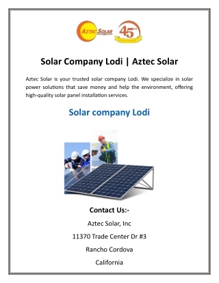Solar Company Lodi