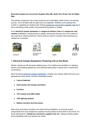 Essential Campervan Conversion Supplies Near Me_ Build Your Dream Van the Right Way